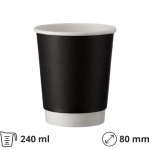 Papirna čaša 240 ml d=80 mm 2-sloj, Crni  mat SUP, 50 št