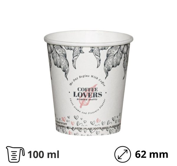 Čaša papirnata 1-sl 100 ml d=62 mm bela SUP 50 kom