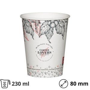 Čaša papirnata 1-sl 230 ml d=80 mm bela SUP 50 kom