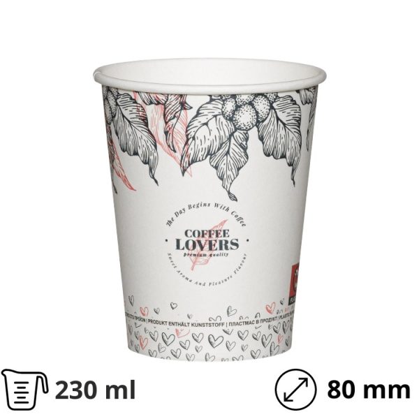 Čaša papirnata 1-sl 230 ml d=80 mm bela SUP 50 kom