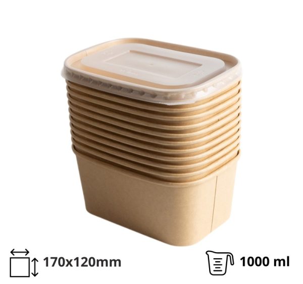 Papirnata posuda 1000 ml 170х120 mm kraft s poklopcem [300 kom/pak]
