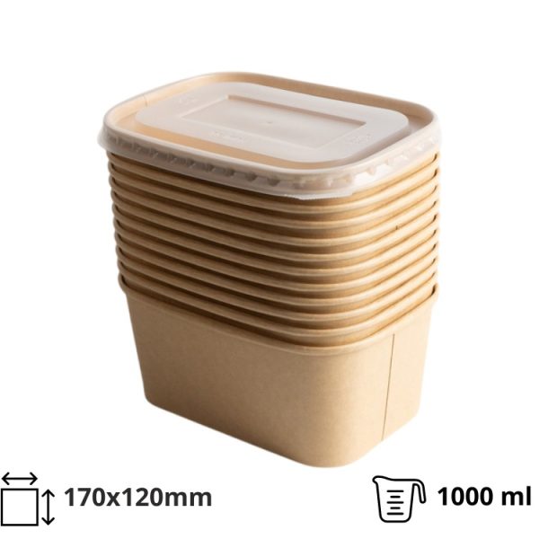 Papirnata posuda 1000 ml 170х120 mm kraft s poklopcem [300 kom/pak]