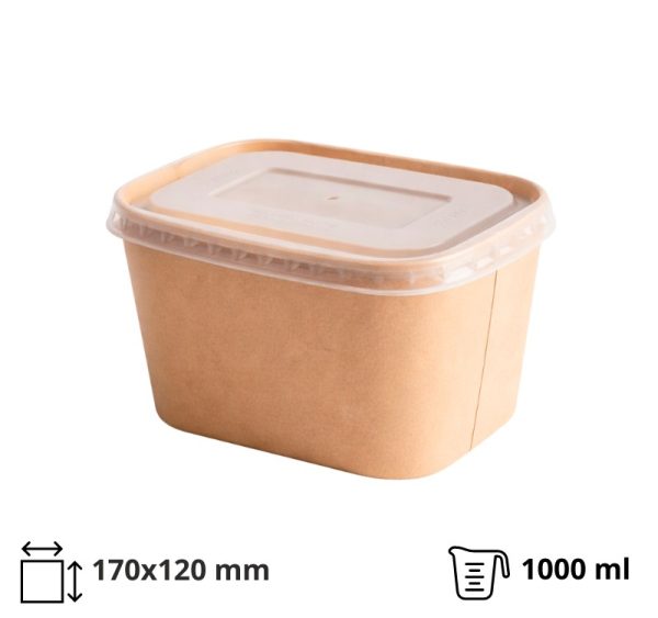 Papirnata posuda 1000 ml 170х120 mm kraft s poklopcem [300 kom/pak]