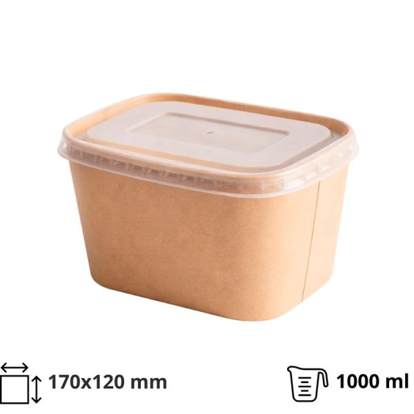 Papirnata posuda 1000 ml 170х120 mm kraft s poklopcem [300 kom/pak]