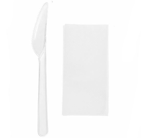 Komplet 2 plastični (viljuška, salveta) transparentan