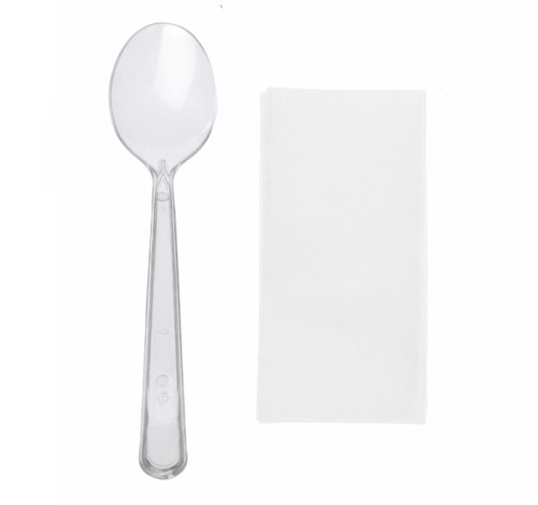 Komplet 2 plastični (kašika, salveta) transparentan
