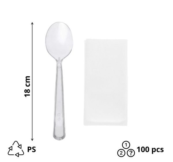 Komplet 2 plastični (kašika, salveta) u posebnom pakovanju transparentan [100 kom/pak]