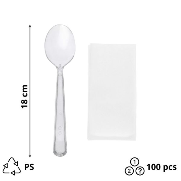 Komplet 2 plastični (kašika, salveta) u posebnom pakovanju transparentan [100 kom/pak]