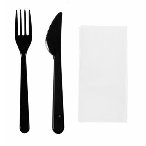 Komplet 3 plastični (viljuška, nož, salveta) сrna