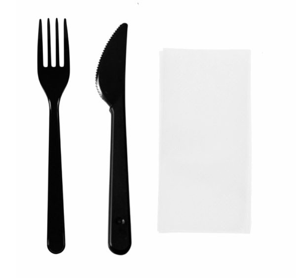 Komplet 3 plastični (viljuška, nož, salveta) сrna