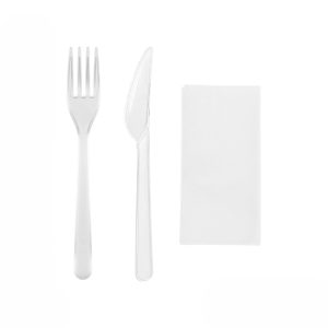 Komplet 3 plastični (viljuška, nož, salveta) transparentan [100 kom/pak]