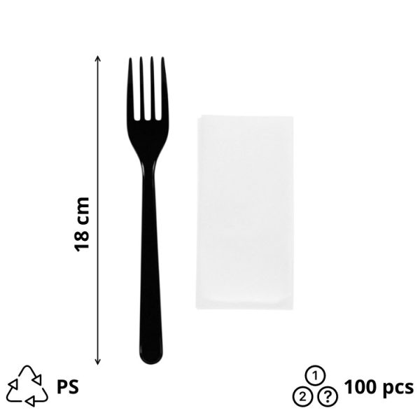 Komplet 2 plastični (viljuška, salveta) u posebnom pakovanju crna [100 kom/pak]