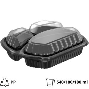 PP posuda sa poklopcem 240х204×68 mm 540/180/180 ml trodelna crna