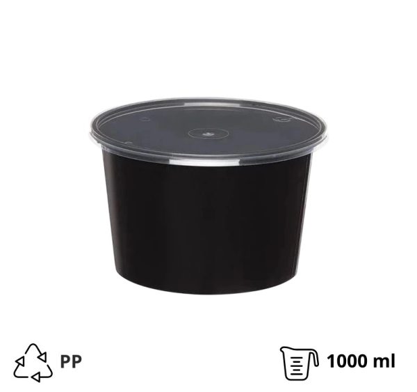 Posuda za supu PP 1000 ml d=145 mm h=90 mm crna sa poklopcem [50 kom/pak]