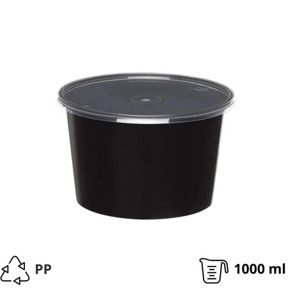 Posuda za supu PP 1000 ml d=145 mm h=90 mm crna sa poklopcem [50 kom/pak]