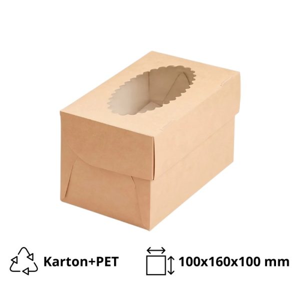 Pakovanje za muffine  sa prozorom ECO MUF 2 100x160x100 mm kraft 25 kos/pak