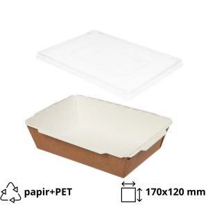 Papirnata posuda TUK TUK sa poklopcem 750 ml 170x120x45 mm kraft/bela 50 kom (komplet)