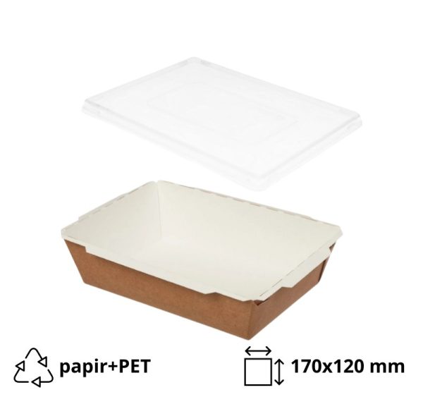 Papirnata posuda TUK TUK sa poklopcem 750 ml 170x120x45 mm kraft/bela 50 kom (komplet)