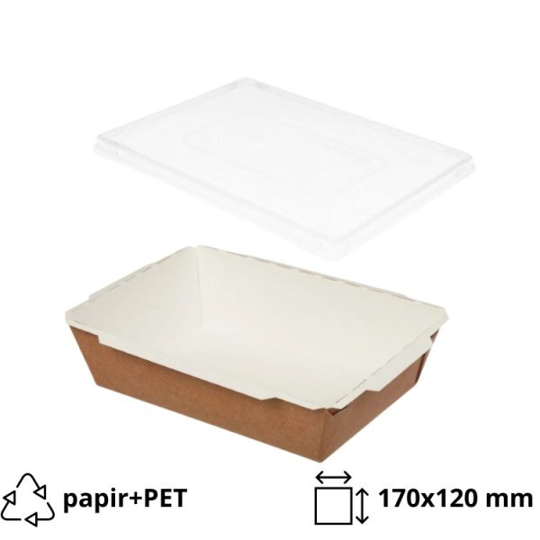 Papirnata posuda TUK TUK sa poklopcem 750 ml 170x120x45 mm kraft/bela 50 kom (komplet)