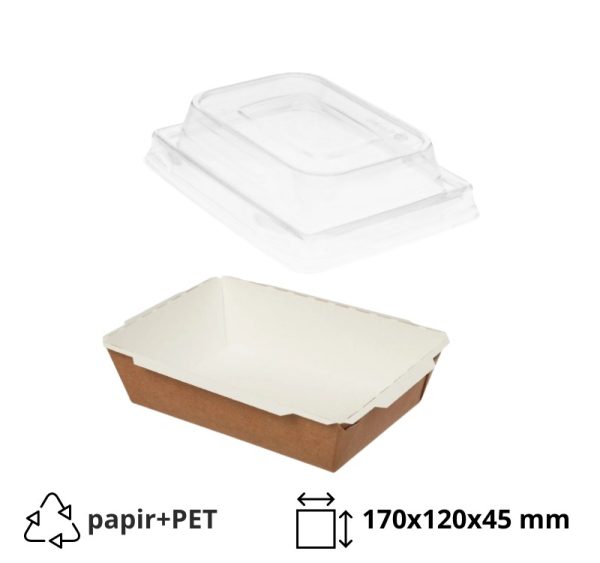 Papirnata posuda TUK TUK sa poklopcem 750 ml 170x120x45 mm kraft/bela 50 kom (komplet)