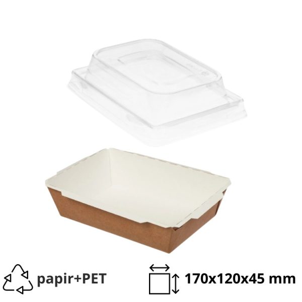 Papirnata posuda TUK TUK sa poklopcem 750 ml 170x120x45 mm kraft/bela 50 kom (komplet)