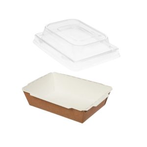 Papirnata posuda TUK TUK sa poklopcem 750 ml 170x120x45 mm kraft/bela 50 kom (komplet)