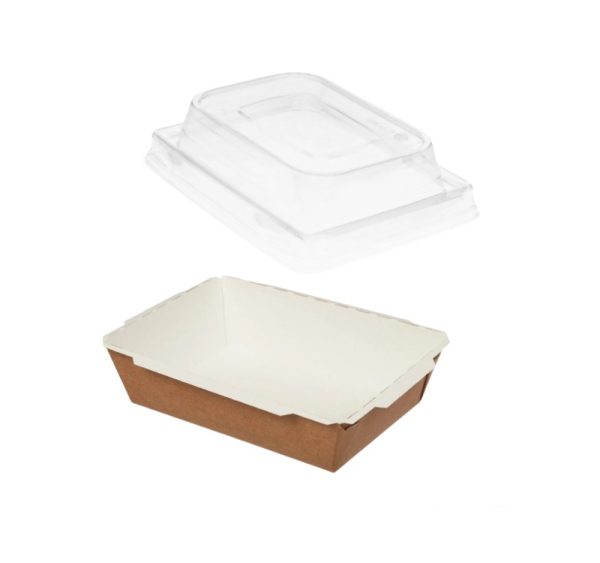 Papirnata posuda TUK TUK sa poklopcem 750 ml 170x120x45 mm kraft/bela 50 kom (komplet)