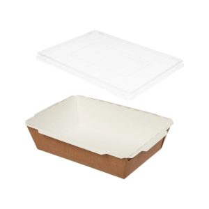 Papirnata posuda TUK TUK sa poklopcem 750 ml 170x120x45 mm kraft/bela 50 kom (komplet)