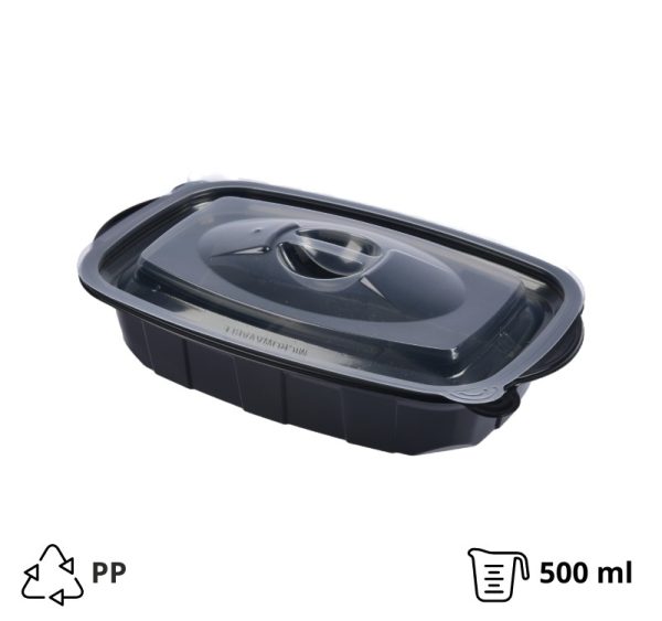 Posuda sa poklopcem PP za toplu hranu 220х138х42 mm 500 ml crna [50 kom/pak] (komplet)