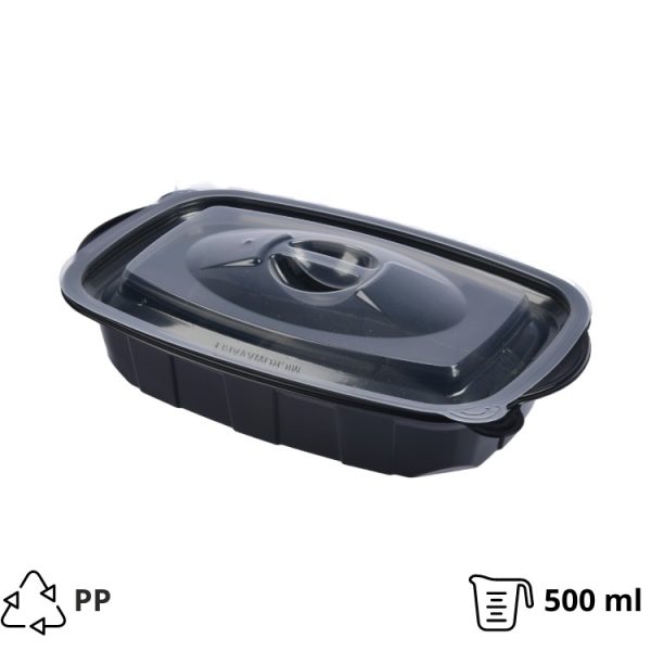 Posuda sa poklopcem PP za toplu hranu 220х138х42 mm 500 ml crna [50 kom/pak] (komplet)