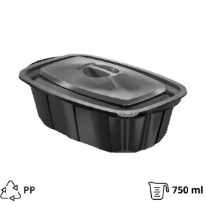 Posuda sa poklopcem PP za toplu hranu 220х138х58 mm 750 ml crna [50 kom/pak] (komplet)