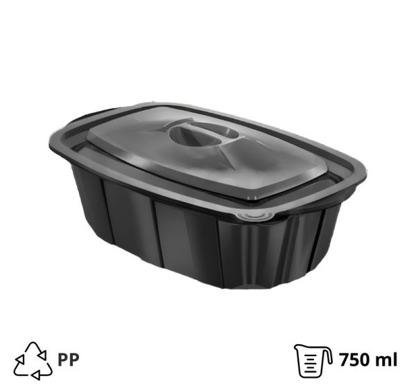 Posuda sa poklopcem PP za toplu hranu 220х138х58 mm 750 ml crna [50 kom/pak] (komplet)