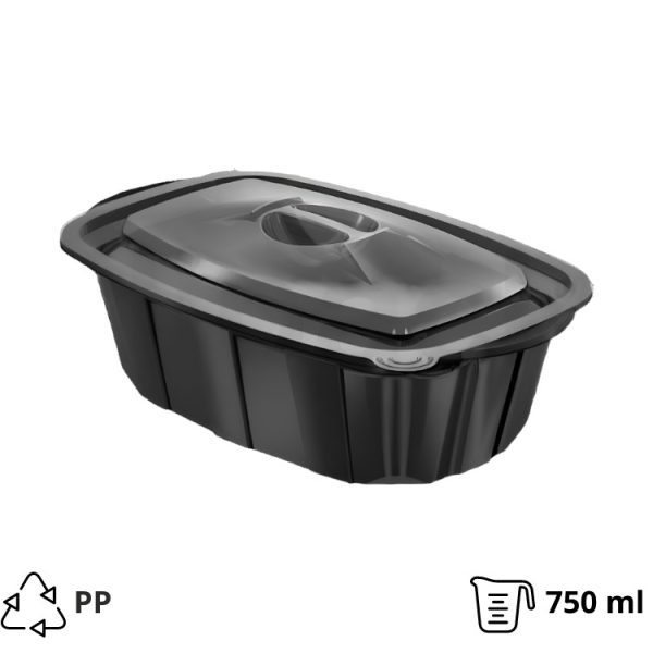 Posuda sa poklopcem PP za toplu hranu 220х138х58 mm 750 ml crna [50 kom/pak] (komplet)