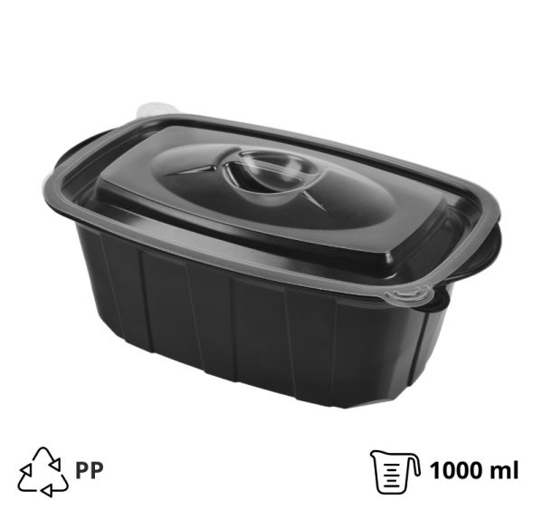 Posuda sa poklopcem PP za toplu hranu 220х138х76 mm 1000 ml crna [50 kom/pak] (komplet)