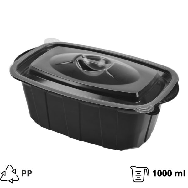 Posuda sa poklopcem PP za toplu hranu 220х138х76 mm 1000 ml crna [50 kom/pak] (komplet)