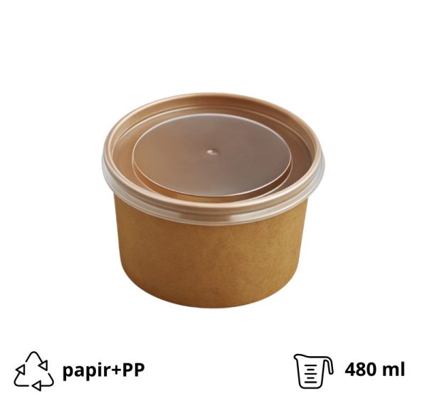 Papirnata posuda sa PP poklopcem 480 ml d=110 mm kraft
