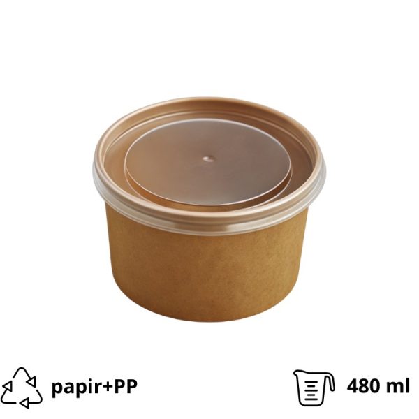 Papirnata posuda sa PP poklopcem 480 ml d=110 mm kraft