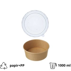 Papirnata posuda 1000 ml d=187 mm h=50 mm, kraft, sa PP poklopcem, 50 kom