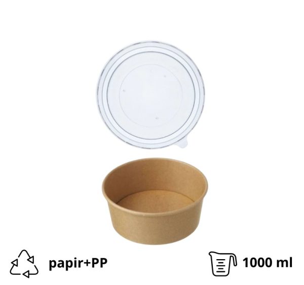 Papirnata posuda 1000 ml d=187 mm h=50 mm, kraft, sa PP poklopcem, 50 kom