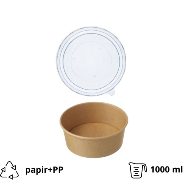 Papirnata posuda 1000 ml d=187 mm h=50 mm, kraft, sa PP poklopcem, 50 kom