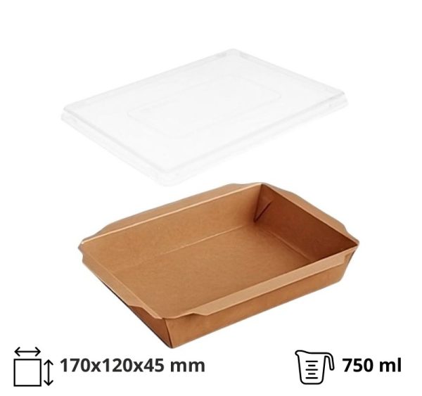Papirnata posuda TUK TUK sa poklopcem 750 ml 170x120x45 mm kraft/kraft 50 kom (komplet)