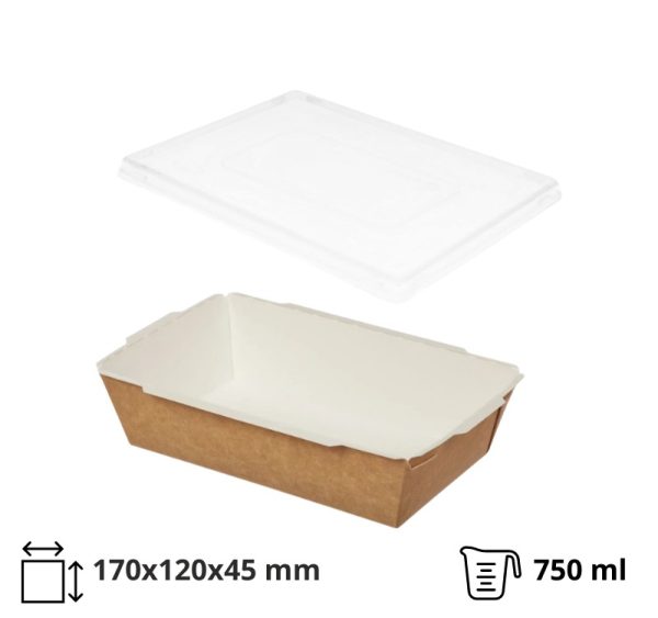 Papirnata posuda TUK TUK sa poklopcem 750 ml 170x120x45 mm kraft/bela 50 kom (komplet)