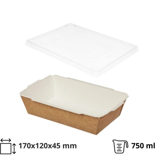 Papirnata posuda TUK TUK sa poklopcem 750 ml 170x120x45 mm kraft/bela 50 kom (komplet)