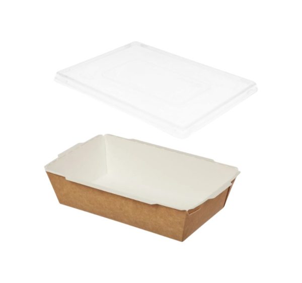 Papirnata posuda TUK TUK sa poklopcem 750 ml 170x120x45 mm kraft/bela 50 kom (komplet)