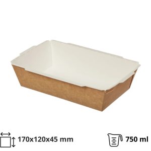 Papirnata posuda TUK TUK 750 ml 170x120x45 mm kraft/bela 50 kom