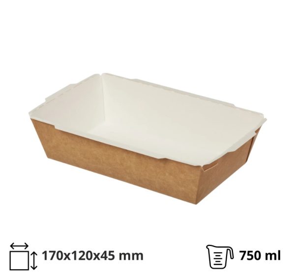 Papirnata posuda TUK TUK 750 ml 170x120x45 mm kraft/bela 50 kom