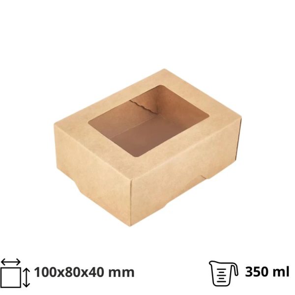 Papirnata posuda s prozorom 350 ml 100x80x40 mm kraft 25 kom