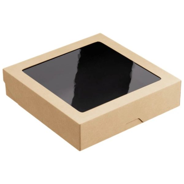 Papirnata posuda s prozorom OneBox 1500 ml  200x200x48 mm kraft/crna 25 kom