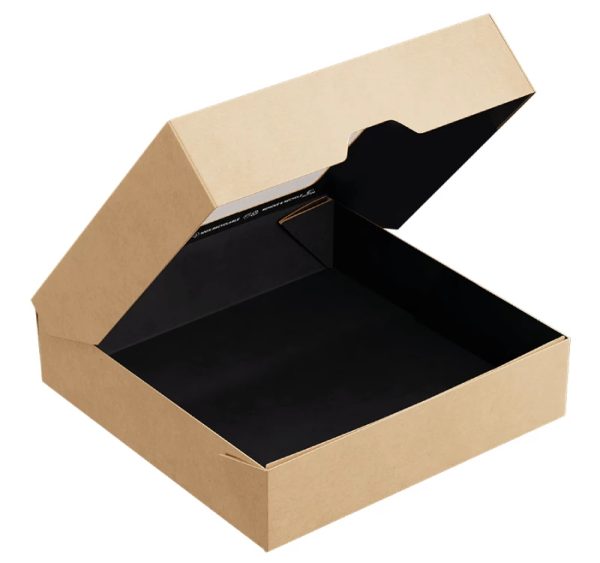 Papirnata posuda s prozorom OneBox 1500 ml  200x200x48 mm kraft/crna 25 kom