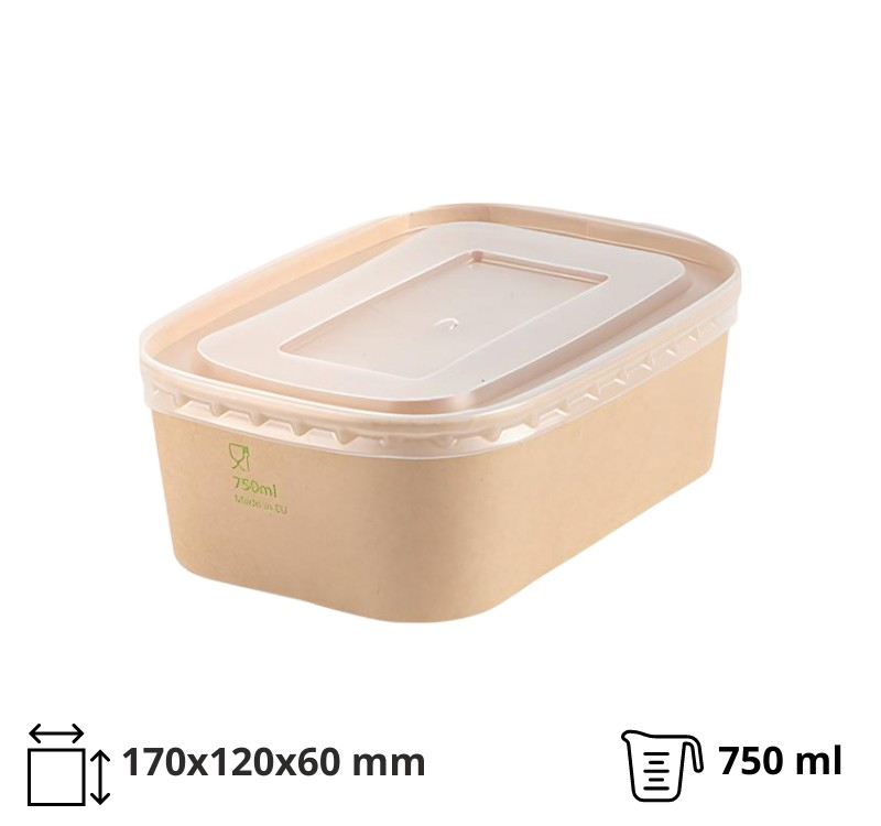 Papirnata posuda 750 ml 170х120х60mm kraft s poklopcem [300 kom/pak]